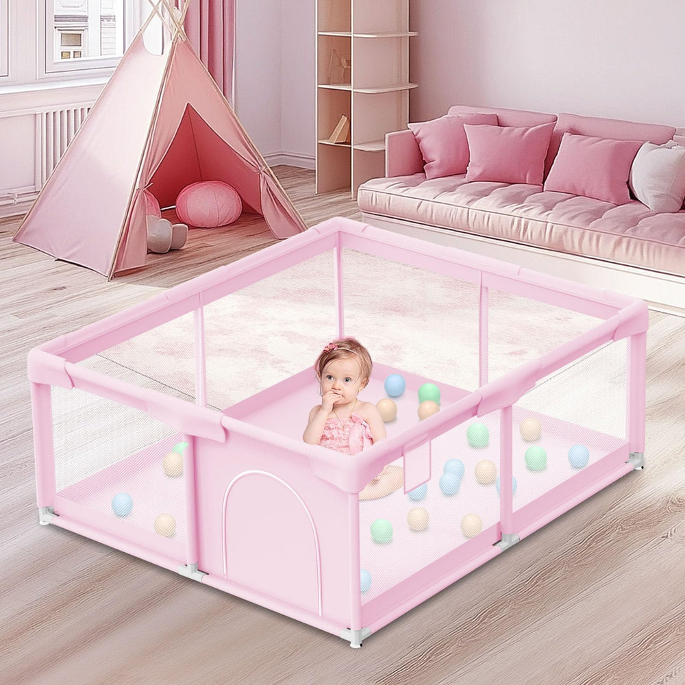Besuhot baby playpen pink top view showing spacious safe area