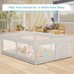 Besuhot 50x50 yard playpen offers ample space for two toddlers.