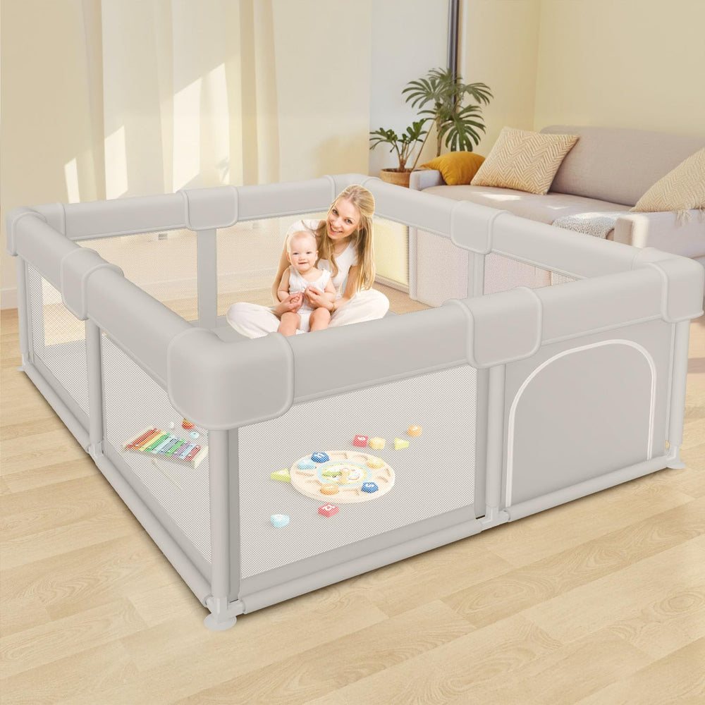 Besuhot baby playpen gate enables easy access while keeping baby secure.