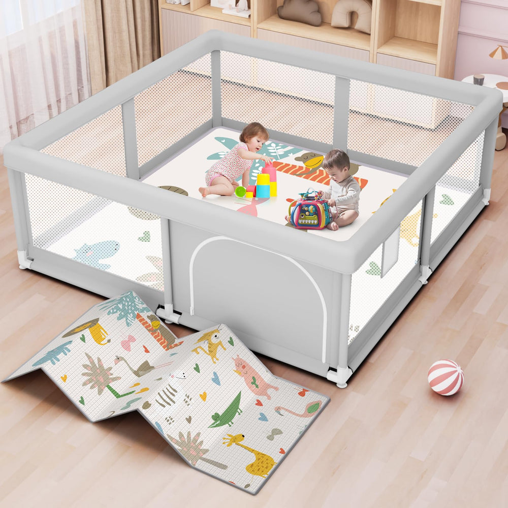 Besuhot baby playpen side view shows ample 50x50 inch space.