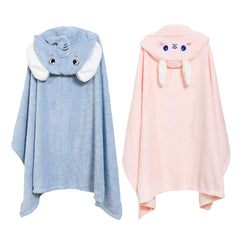 BesVIP toddler hooded towel blue-pink front view for bath time drying