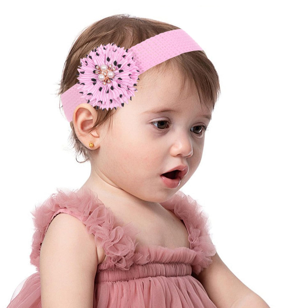 BESZANA baby headbands with champagne flowers; soft elastic for all-day comfort.
