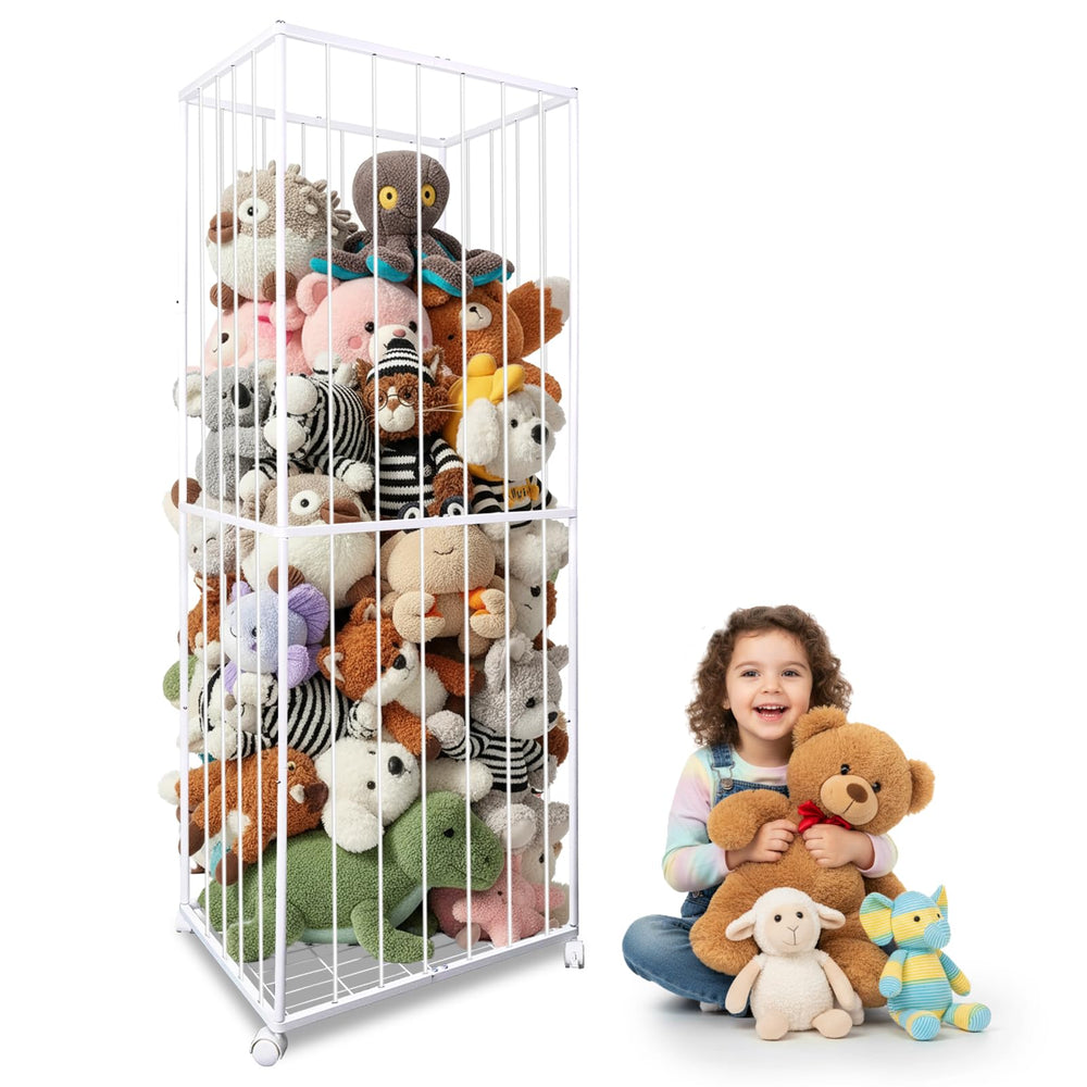 BETBEM stuffed animal storage with metal tube frame for durable nursery organization.