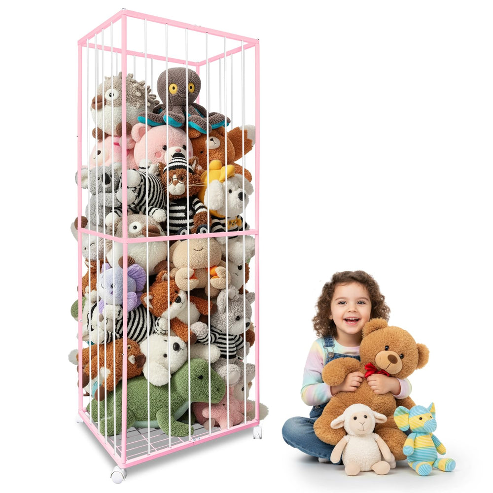 BETBEM stuffed animal storage with metal tube frame for stable organization