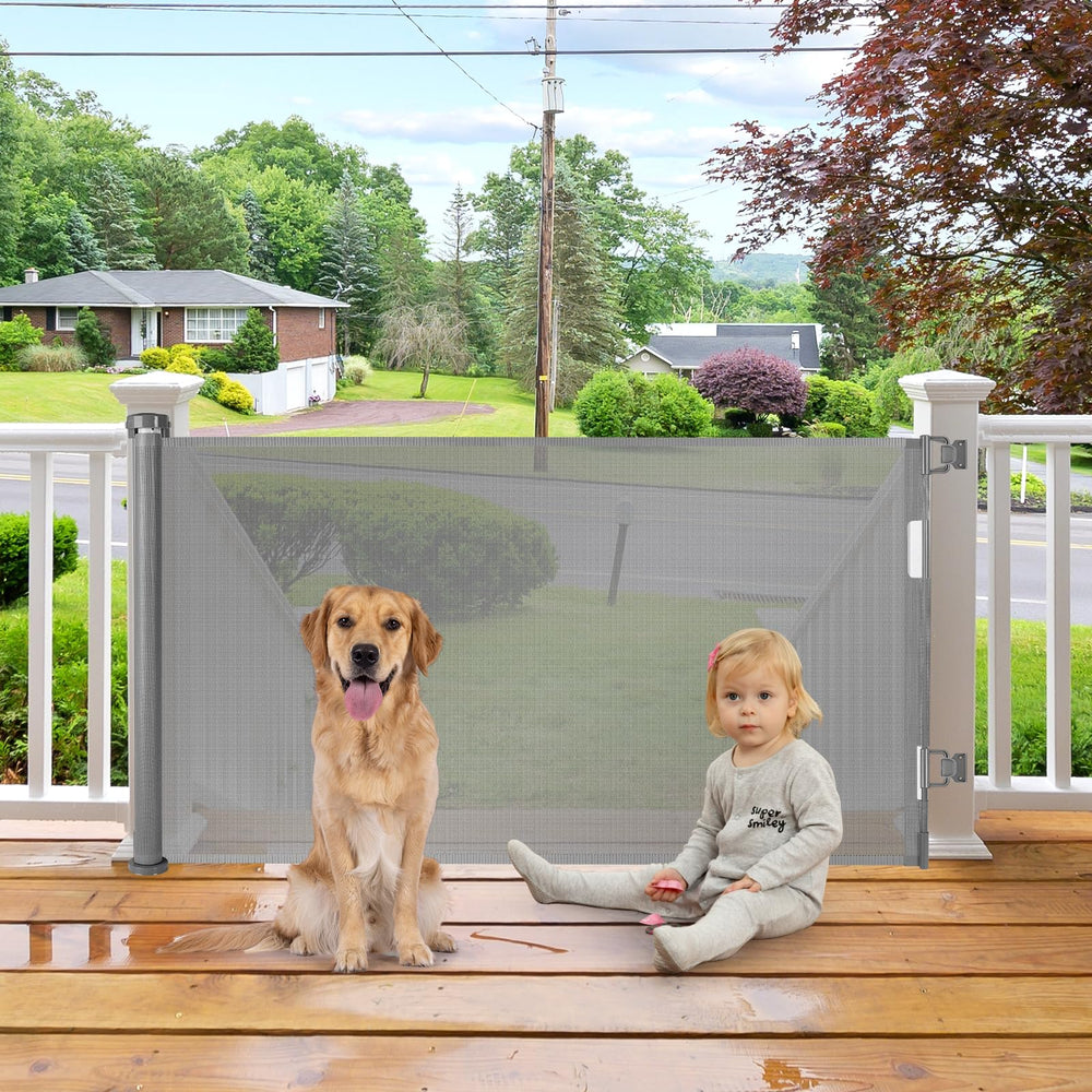BETERTEK 55 inch retractable gate closed on stairs for kids and pets