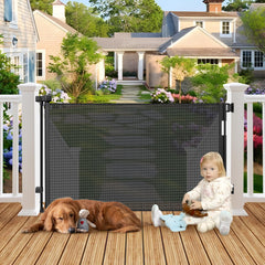 BeterTek weatherproof outdoor gate on a deck keeps dogs contained.
