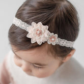 Bethynas lace bow headband with flower design for baby girls, gentle and non-slip.