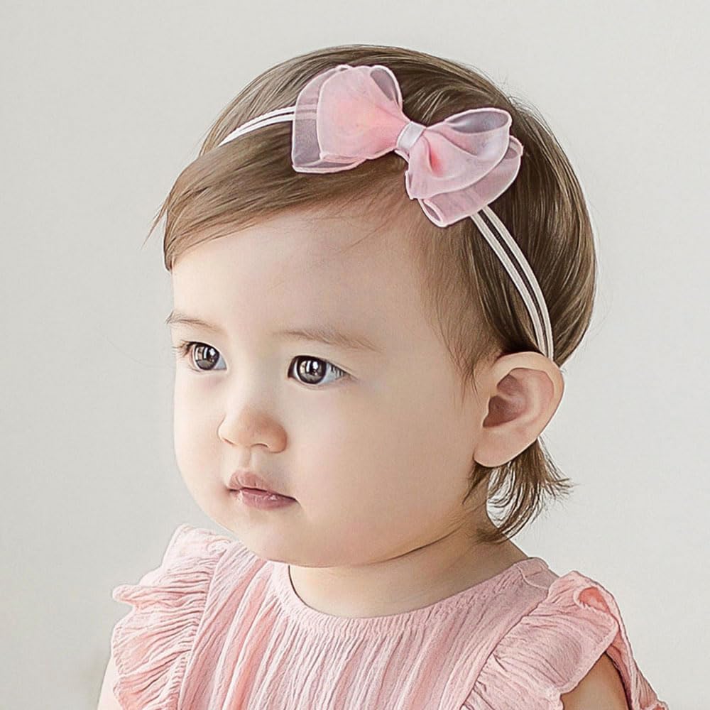 Bethynas lace bow headband style 8 for baby girls, soft and adjustable for comfort