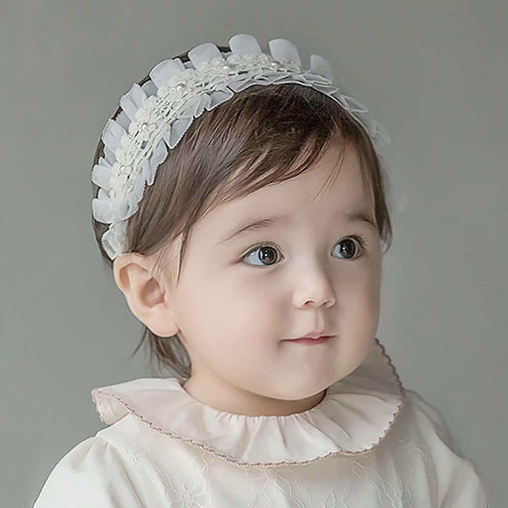 Bethynas bow-knot headband with soft lace and floral design for newborns