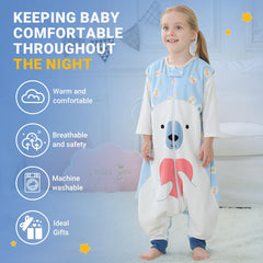 Betterfun sleeping sack with feet two-way zipper for easy diaper changes.