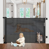 BETERTEK retractable gate with cat door in action, keeping pets separated and safe.