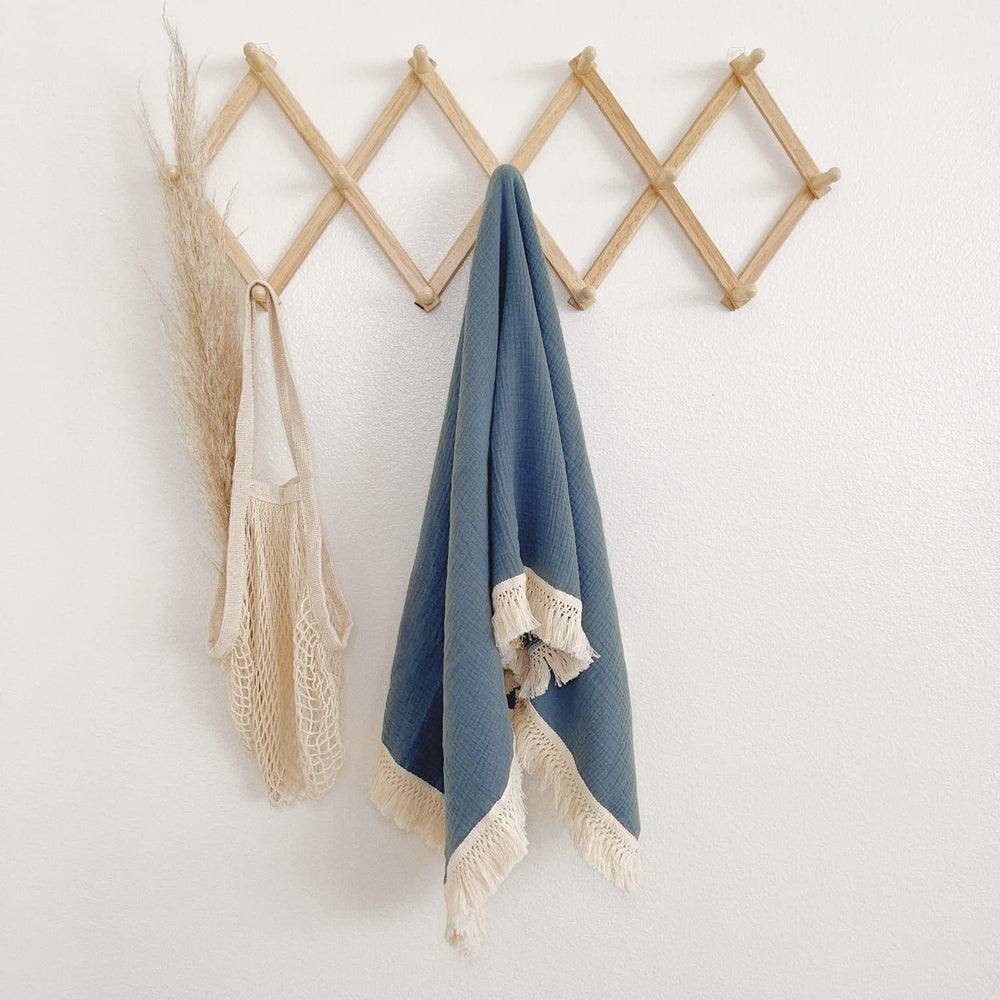 bettrkind muslin baby swaddle fringed blanket blue for cozy swaddling
