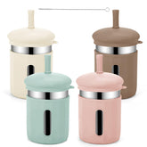 Beyoung kids cups with straws and lids in beige for safe, spill-proof sipping.
