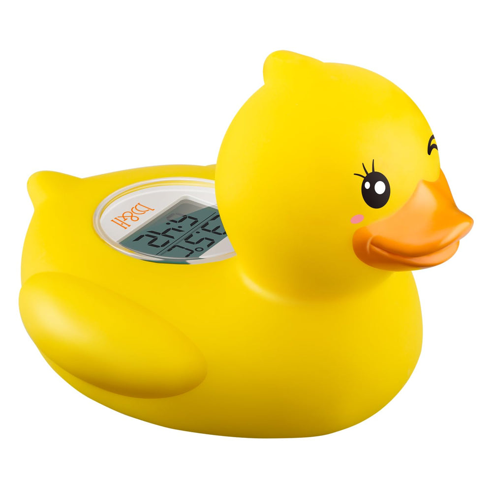 B H Baby Thermometer Winking Duck floats in bath to monitor water temperature.