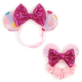 bianbaistar multicolored dot headband with mouse ears, adjustable for comfortable wear.