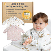 Bibado coverall bib fits securely on a highchair for mess-free meals.