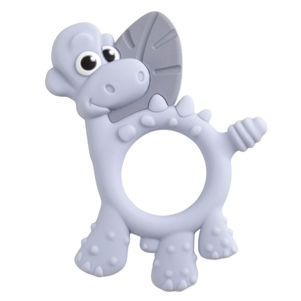 Bibado Dotty the Dinosaur teether in Mist color for soothing gum massage.
