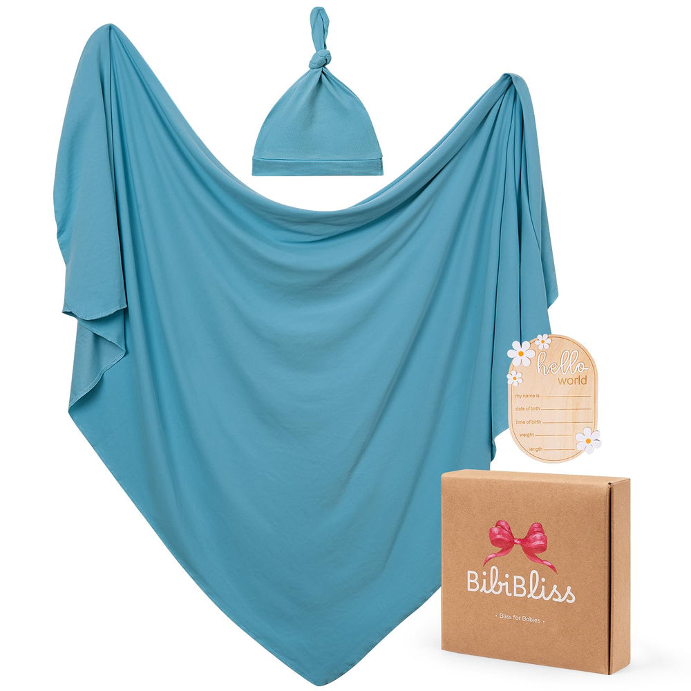BIBIBLISSBABY stretchy swaddle blanket in slate offers gentle stretch for snug newborn comfort