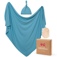 BIBIBLISSBABY stretchy swaddle blanket in slate offers gentle stretch for snug newborn comfort