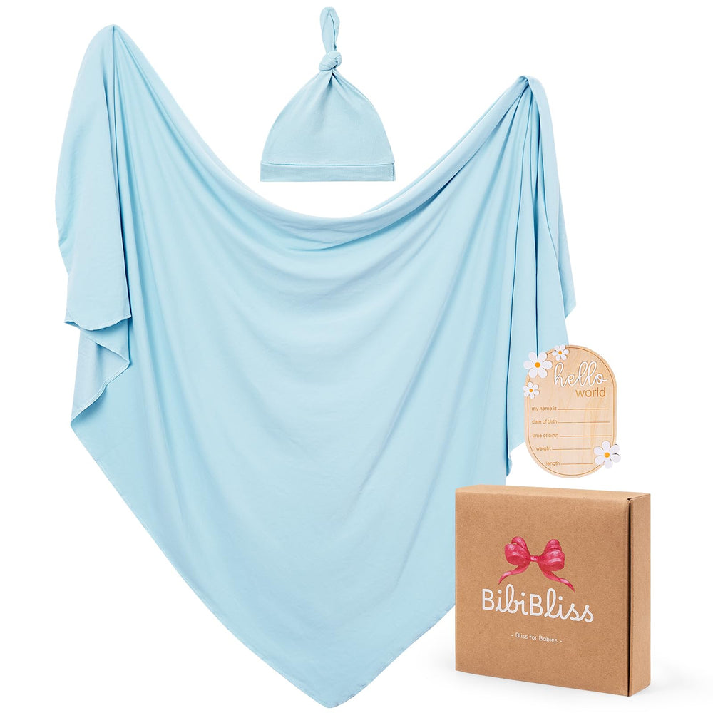 BIBIBLISSBABY stretchy swaddle soft-fabric image highlights gentle comfort for newborns.