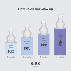 BIBS anti-colic valve in ivory bottle reduces air intake for comfort.