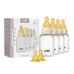 BIBS baby bottle ivory 150ml with latex nipple designed for easy grasp.