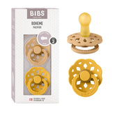 BIBS Boheme pacifiers Desert Sand Honey Bee packaging, elegant and timeless