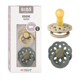 BIBS Boheme 2-pack pacifiers in vanilla and pine for newborn soothing