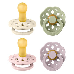 BIBS Boheme Soother 4-Pack close-up nipple showing natural latex texture.