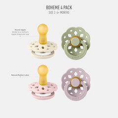 BIBS Boheme Soother 4-Pack pack shot in dusky lilac colors.