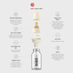 Natural rubber nipple from BIBS for gentle flow.