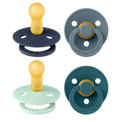 BIBS Colour 4-pack round-nipple pacifier for soothing babies with natural latex comfort
