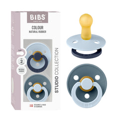 BIBS Colour Studio pacifier baby blue pack for 6-18 months offers calm, stylish comfort