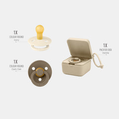 BIBS pacifier box bundle keeps pacifiers neatly organized for busy days.