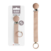 BIBS pacifier clip ribbon blush closeup showing durable webbing securely attaching pacifier to clothing