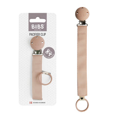 BIBS pacifier clip ribbon blush closeup showing durable webbing securely attaching pacifier to clothing