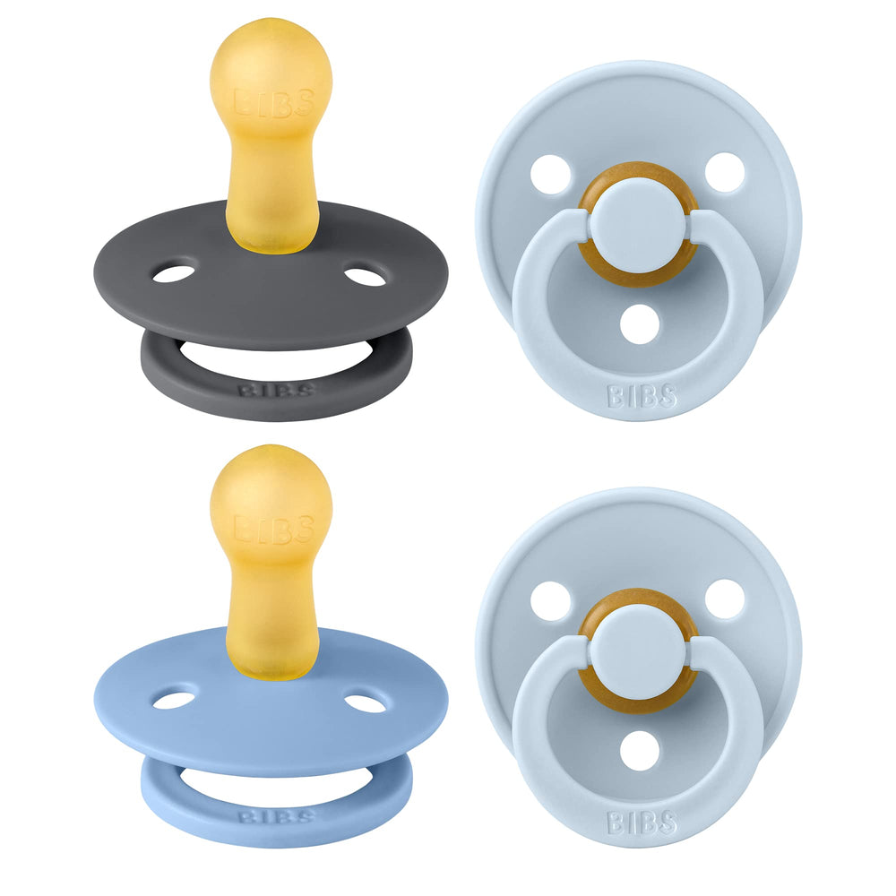 BIBS pacifiers four-pack with round nipple in blue for natural self-soothing
