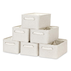 Bidtakay beige small storage baskets on shelf for tidy organization.