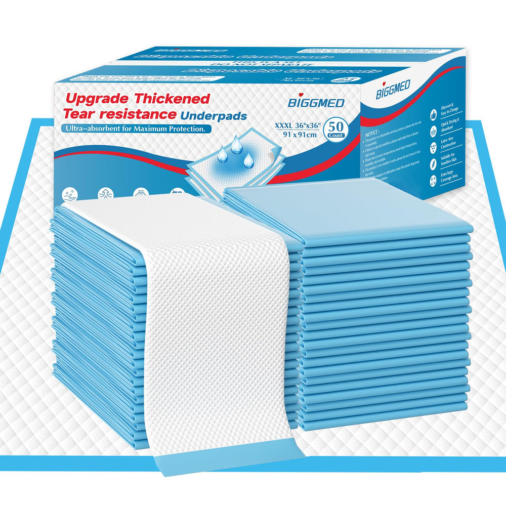 BIGGMED tear-resistant bed pad 36x36 protects surfaces and reduces leaks.