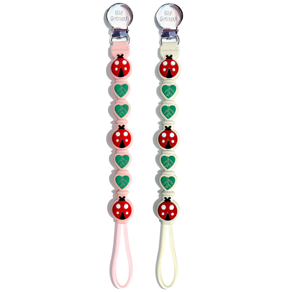 BIGSPINACH ladybug leaf design pacifier clip keeps pacifier secure on baby clothes