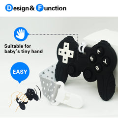 BIGSPINACH teether with pacifier clip keeps toys handy during play.