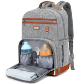 BILLITON MASHI diaper bag backpack in grey, front view with versatile storage for on-the-go parents.