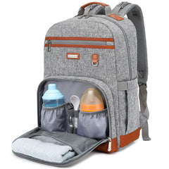 BILLITON MASHI diaper bag backpack in grey, front view with versatile storage for on-the-go parents.