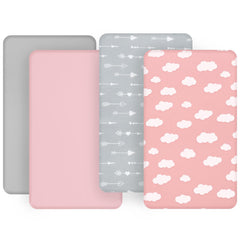Biloban 4-pack with soft patterned sheets for easy nursery refreshes.