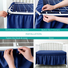 Biloban adjustable elastic ruffle on all sides simplifies setup and removal.