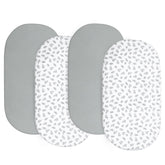 Biloban baby bassinet sheets grey pack 4 with secure fit and ultra-soft feel.