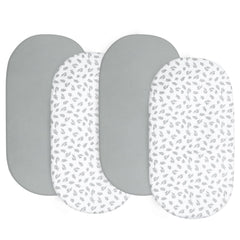 Biloban baby bassinet sheets grey pack 4 with secure fit and ultra-soft feel.