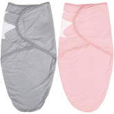 Biloban baby swaddle 0-3m in grey and pink for newborn comfort.