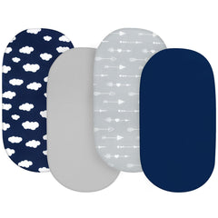 Biloban four-pack bassinet sheets offering quick changes and fresh sleep surfaces.
