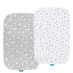 Biloban bassinet sheet soft jersey cotton for gentle comfort.